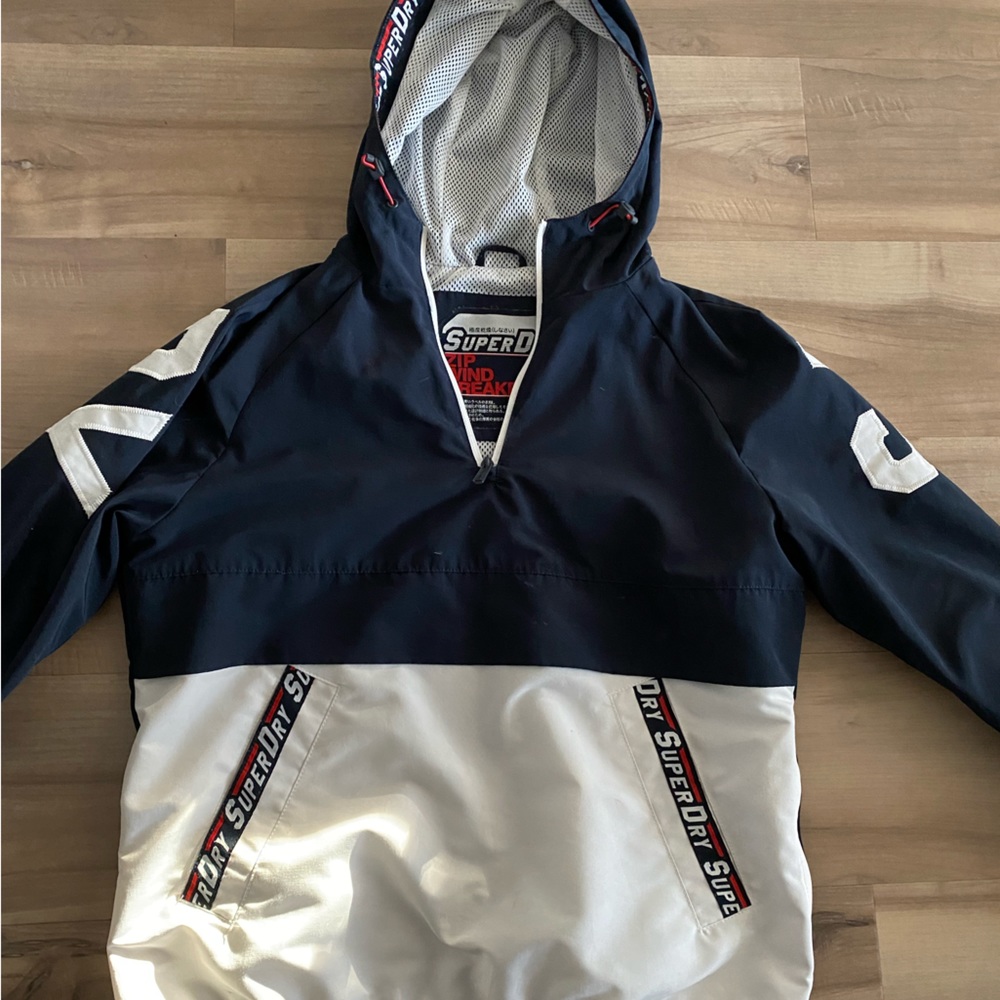 Superdry Womens Size 6 Navy and White Fully Mesh Lined Windbreaker Jacket